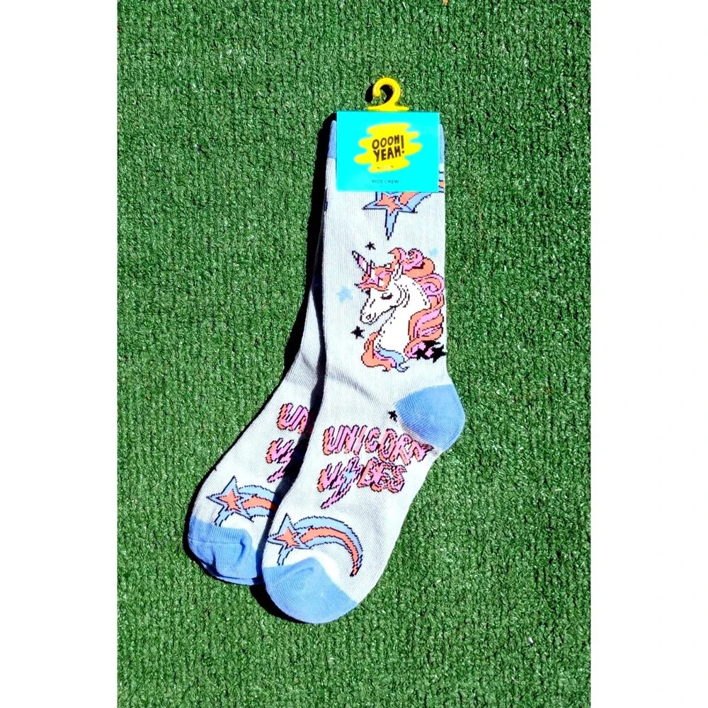 Oooh Yeah! Youth OSFM Unicorn Vibes Shooting Star Combed Cotton Crew Sock NIP